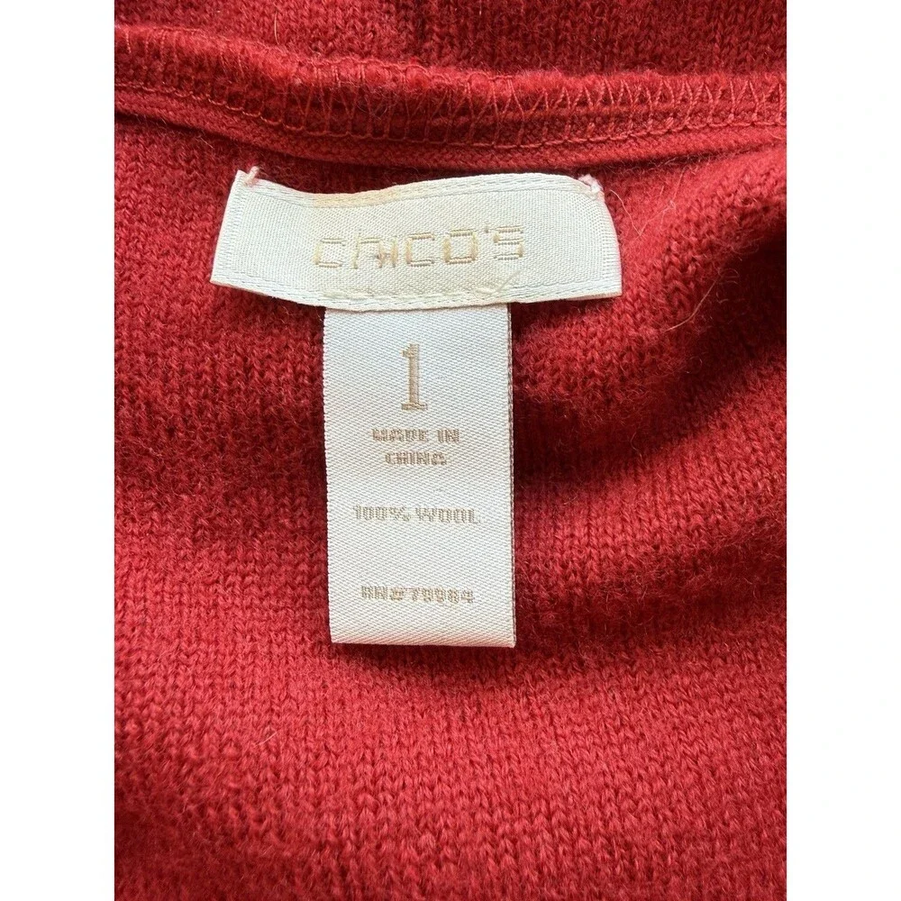 Chicos Razzie Red 100% Wool Open Front Cardigan Sweater Jacket Medium (1) 8/10 - Picture 3 of 7